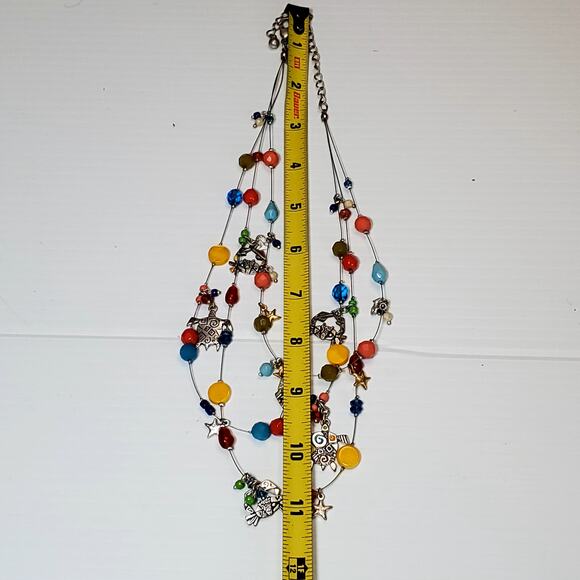 Chicos Triple Strand Bead Dangle Charm Necklace Turtle Crab Fish Beachy Surf 16" - Picture 5 of 5